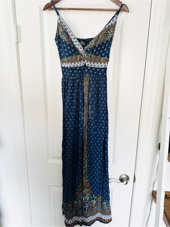 Angie Dresses & Skirts - Angie Navy Paisley Border Print Maxi Dress | Boho Festival Cottagecore